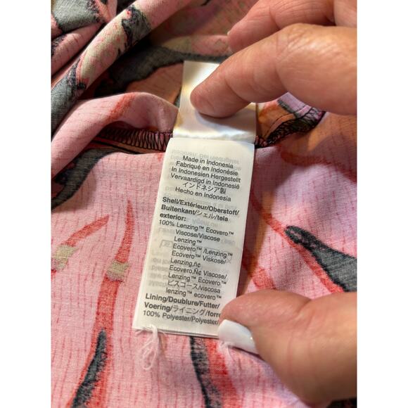 J. Crew Palm Print Faux Wrap Midi Dress Pink Red Black Sz 8 - Picture 10 of 11